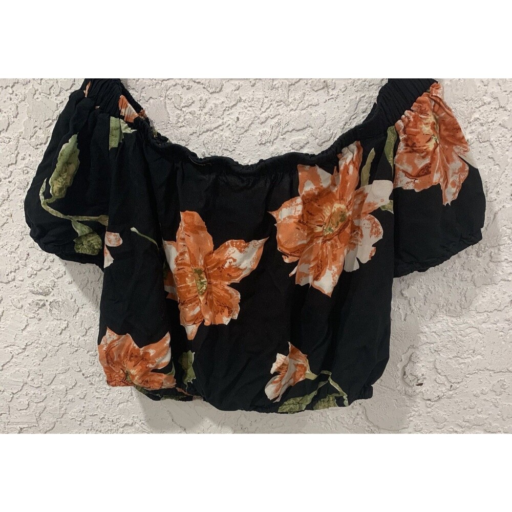 Feathers Floral Crop Top Black Off Shoulder  Womens 1X